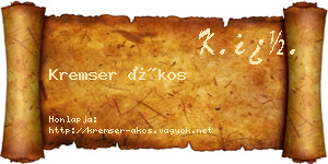 Kremser Ákos névjegykártya